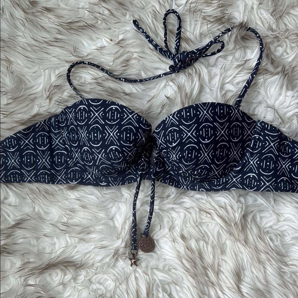 Aerie Navy and White Patterned Balconette Bikini Top